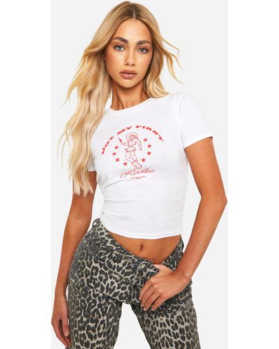 Boohoo Not My First Rodeo Slogan Printed Baby Tee - White