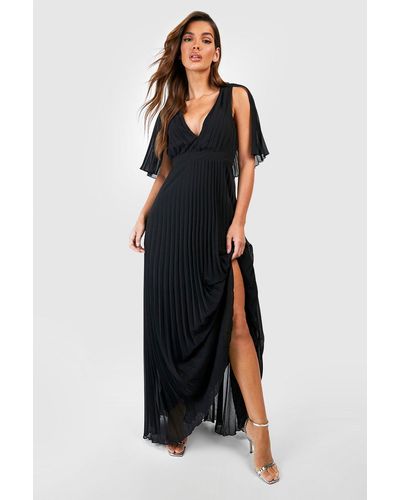 Boohoo Pleated Cape Detail Bridesmaid Maxi Dress - Black