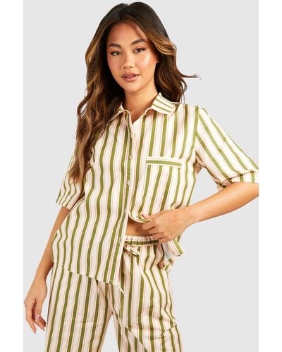 Boohoo Stripe Cotton Poplin Short Sleeve Shirt - Verde