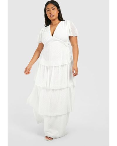 Boohoo Plus Woven Angel Sleeve Tiered Maxi Dress - White