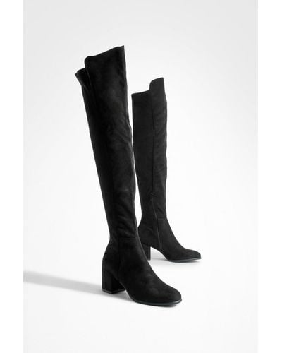 Boohoo Low Block Stretch Back Over The Knee Boots - Black