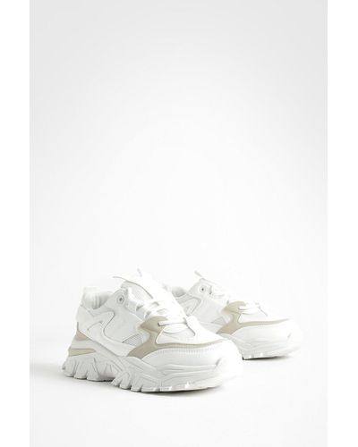 Boohoo Chunky Cleated Sole Contrast Detail Sneakers - White