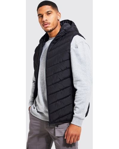 BoohooMAN Tall Quilted Zip Through Gilet - Blue