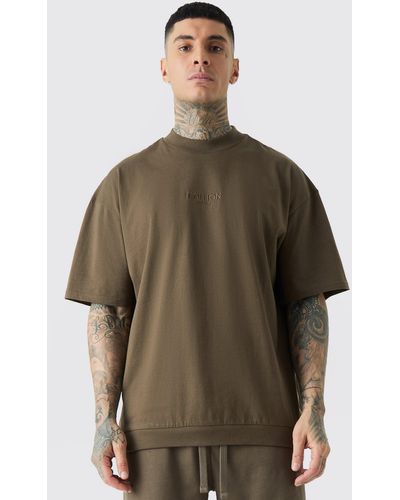 Boohoo Camiseta Tall Oversize Gruesa Con Cremallera En El Bajo Y Estampado De Edition - Marrón