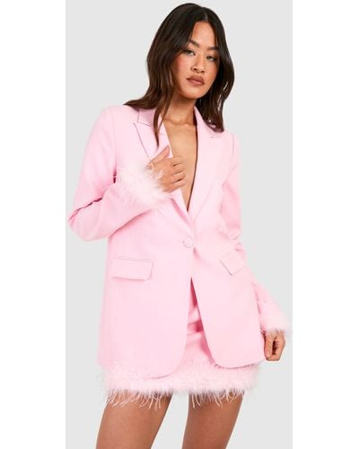 Boohoo Tall Feather Trim Woven Tailored Mini Skirt - Pink