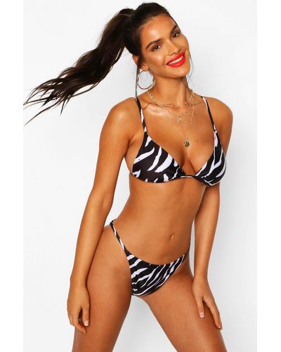 Boohoo Zebra Print Itsy Bitsy Triangle Bikini Set - Black