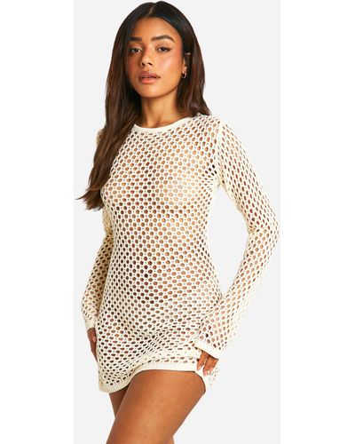 Boohoo Crochet Cover-up Beach Mini Dress - White