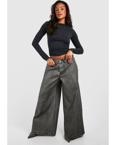 Boohoo Vintage Look Faux Leather Wide Leg Trouser - Gray