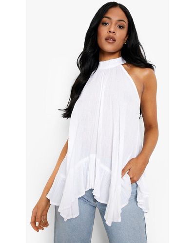 Boohoo Tall Cheesecloth High Neck Swing Top - White
