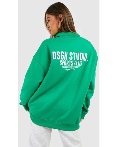Boohoo Dsgn Studio Sports Club Half Zip Oversized Sweatshirt - Green