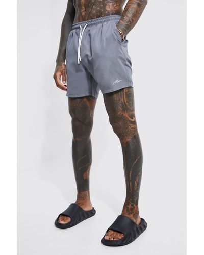 Boohoo Man Signature Mid Length Swim Shorts - Blue