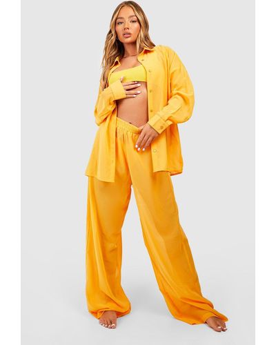 Boohoo Chiffon Shirt & Pants Beach Two-piece - Yellow