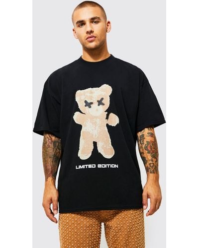 BoohooMAN Oversized Extended Neck Teddy Graphic T-shirt - Black