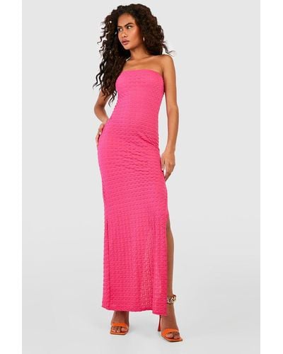 Boohoo Textured Bandeau Maxi Dress - Pink