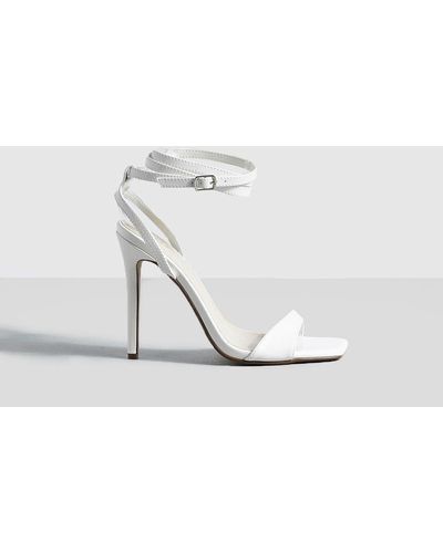 Boohoo Wide Fit Strappy Ankle Barely There Stiletto Heel - White