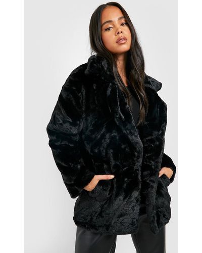 Boohoo Petite Oversized Collar Luxe Faux Fur Coat - Black