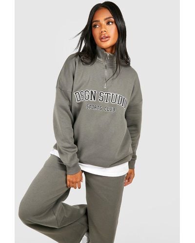 Boohoo Dsgn Studio Applique Oversized Half Zip Sweatshirt - Gray
