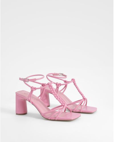 Boohoo Wide Fit Knotted Flat Low Block Heels - Pink