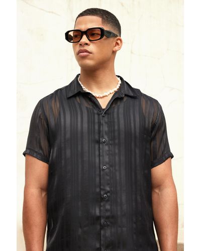 BoohooMAN Short Sleeve Sheer Stripe Shirt - Black