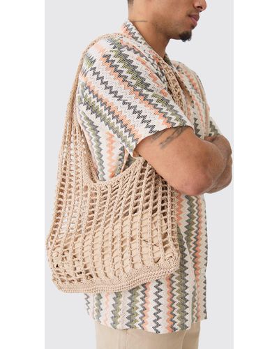 BoohooMAN Open Knit Tote Bag - Natural