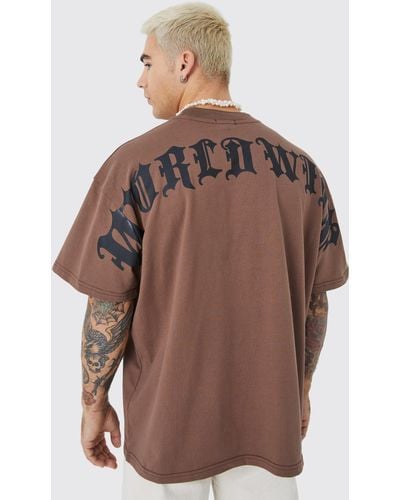 BoohooMAN Oversize Heavy Large Text T-shirt - Brown