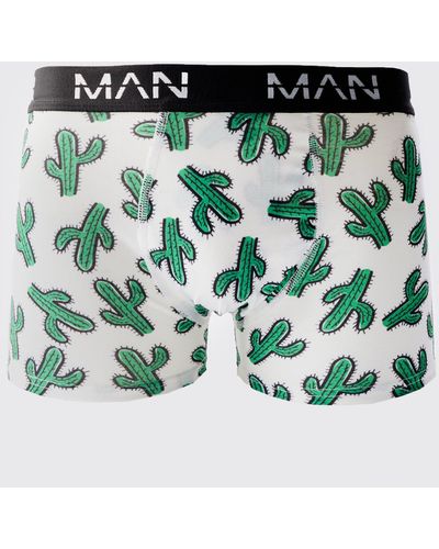 BoohooMAN Man Boxershorts mit Kaktus-Print - Grün