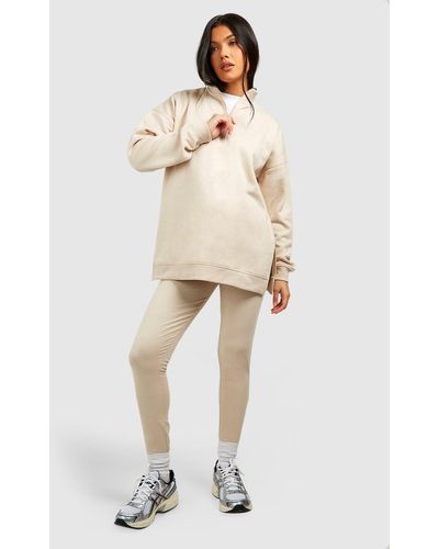 Boohoo Maternity Half Zip Oversized Sweatshirt And Legging Set - Natural