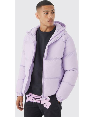 BoohooMAN Boxy Hooded Puffer With Half Placket - Purple