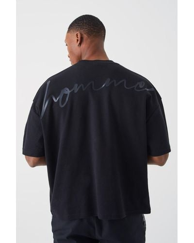 BoohooMAN Oversized Boxy Heavyweight Interlock Graphic T-shirt - Blue