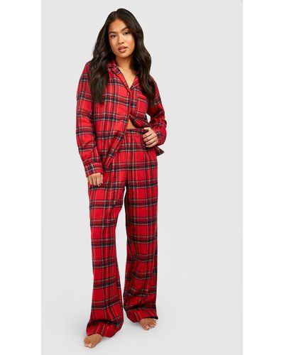 Boohoo Pijama Petite De Cuadros Escoceses - Rojo