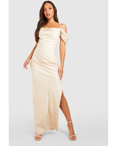 Boohoo Tall Satin Cold Shoulder Maxi Dress - Natural