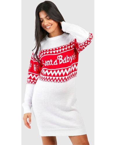 Boohoo Maternity Santa Baby Christmas Sweater Dress - Red