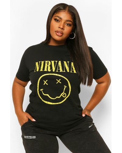Boohoo Camiseta Plus Oversize Con Estampado De Cara De Nirvana - Negro