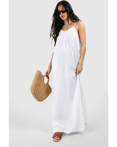 Boohoo Maternity Linen Strappy Maxi Dress - White