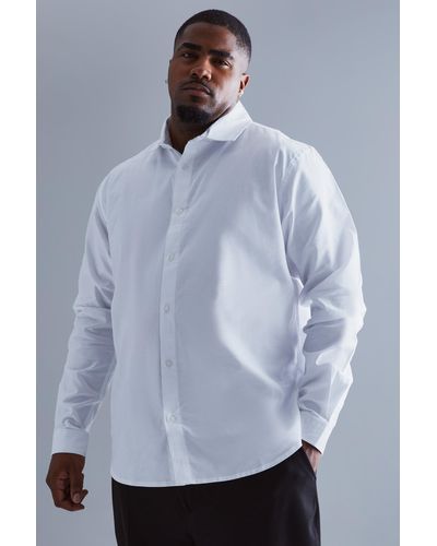 BoohooMAN Plus Size Long Sleeve Oxford Shirt - Gray