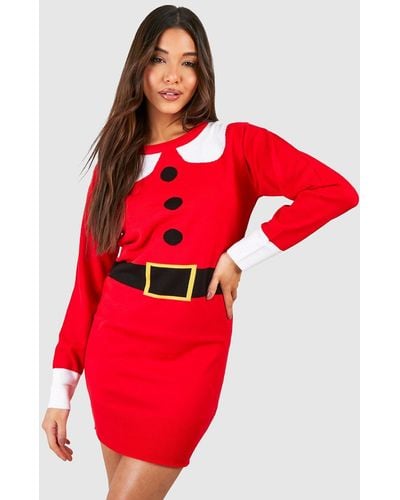 Boohoo Mrs Claus Christmas Sweater Dress - Red