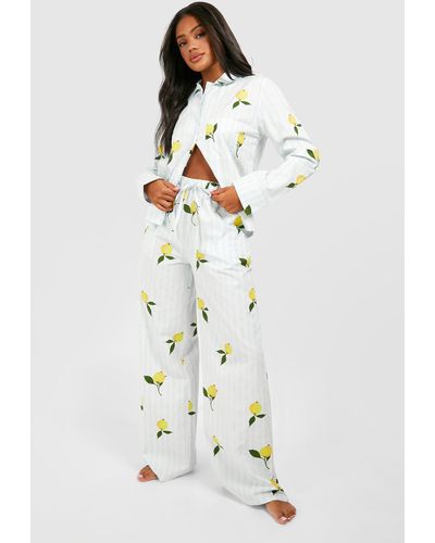 Boohoo Lemon Stripe Pyjama Trouser - Blanco