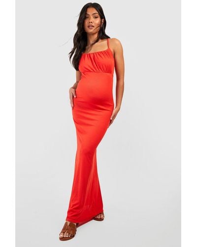 Boohoo Maternity Ruched Bust Strappy Maxi Dress - Red