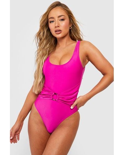 Boohoo Tummy Control O-ring Scoop Bathing Suit - Pink