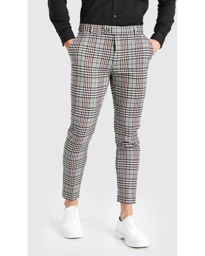 Boohoo Skinny Fit Gray Flannel Cropped Suit Pants - Black