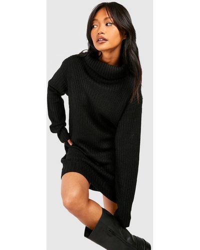 Boohoo Turtleneck Fisherman Sweater Dress - Black