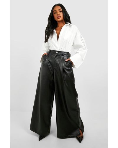 Boohoo Extreme Wide Leg Leather Look Pants - White