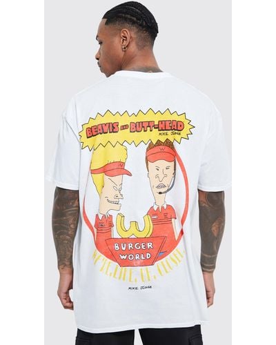 BoohooMAN Oversize T-Shirt mit lizenziertem Beavis & Butthead Print - Weiß