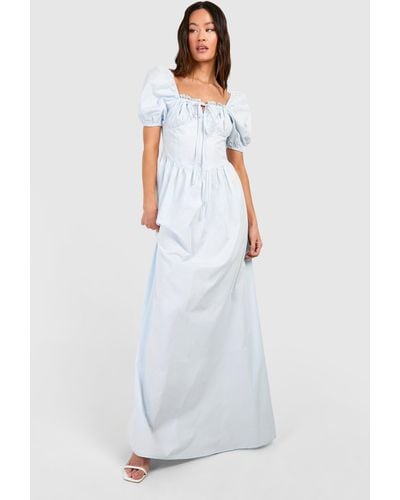 Boohoo Tall Cotton Poplin Milkmaid Maxi Dress - White