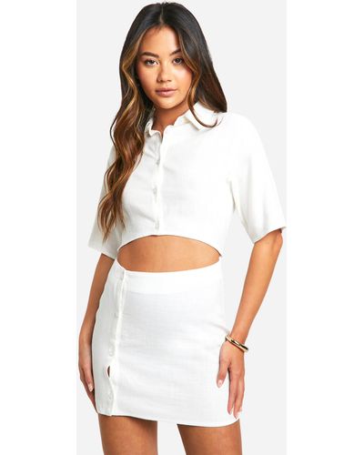 Boohoo Linen Cut Out Shirt Dress - White