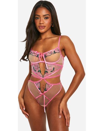 Boohoo Cherry Embroidered Detail One Piece