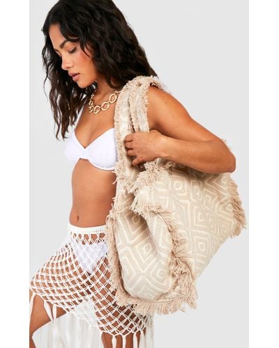 Boohoo Bolso Tote Oversize Para La Playa De Tela - Neutro