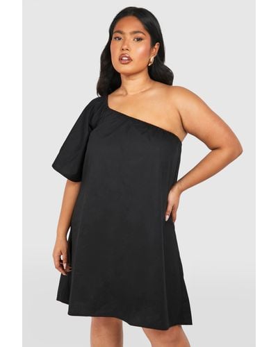 Boohoo Plus Woven One Shoulder Mini Dress - Negro