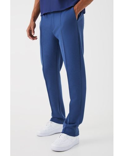 BoohooMAN Slim Smart Jersey Pintuck Jogger Pants - Blue