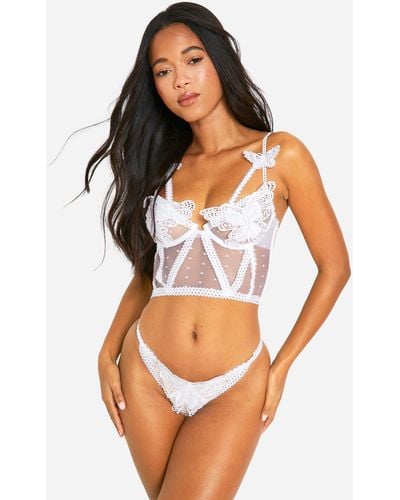 Boohoo Butterfly Trim Corset - White